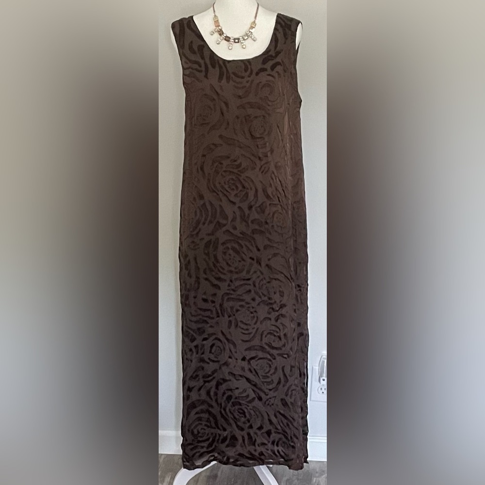 VINTAGE dress. Tropical Tantrum of Maui, brown, silk/rayon, large